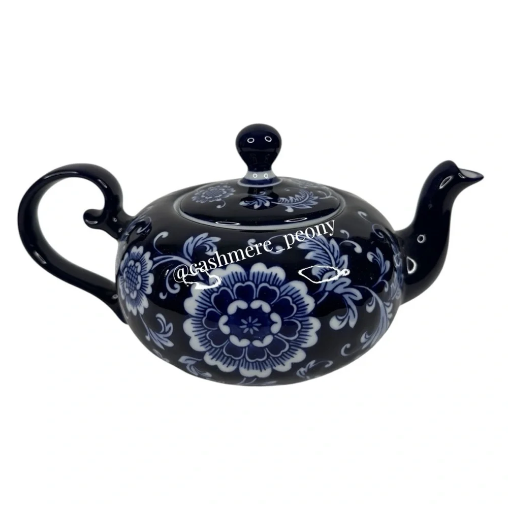 Pier 1 Cobalt Blue Mandarin Floral Tea Set - Tea Pot and 4 Cups